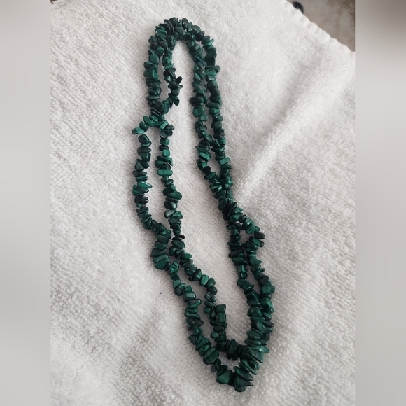unbranded Jewelry - Natural Malachite Necklace Long Vintage Dark Green Large Chip Beads Heavy Gift